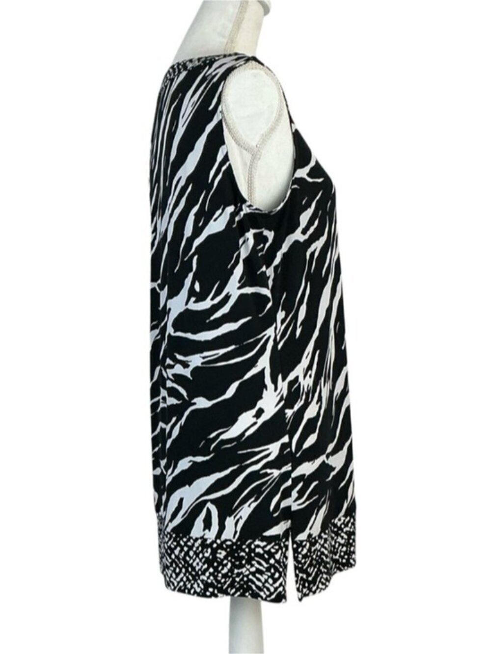 Zebra Animal Print Top Sleeveless Kehole Tunic Tank Blouse Black White Large - Picture 6 of 16